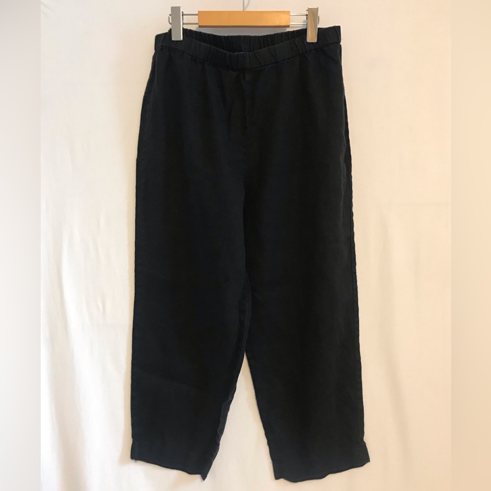 100% Linen Pants Loose Lagenlook Black sz LG Oversized Breathable Lightweight